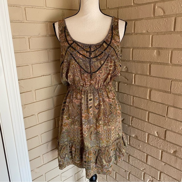 Ecote Urban Outfitters Size M Earth Tone Floral Beaded Sleeveless Mini Dress - Picture 1 of 5